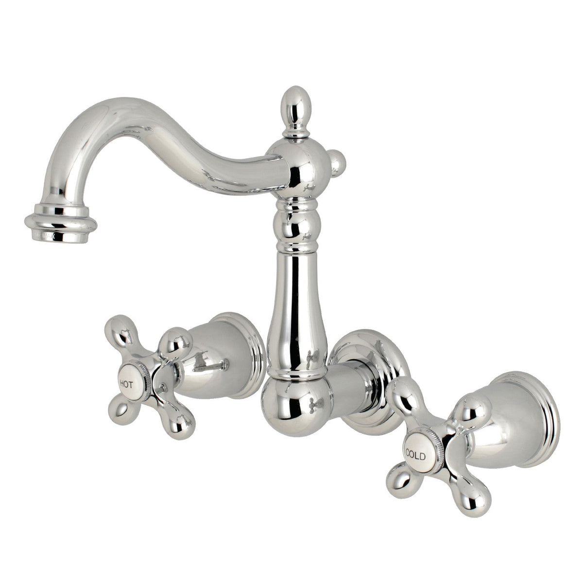 Heritage Double-Handle Wall Mount Bathroom Faucet in Polished Chrome