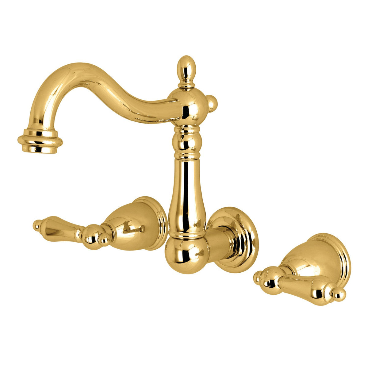 Heritage Double-Handle Wall Mount Bathroom Faucet in Polished Brass