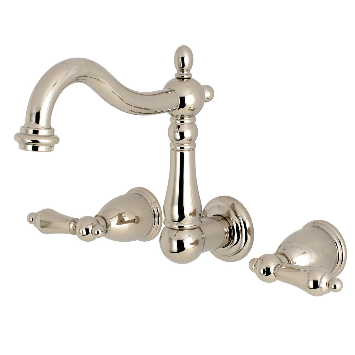 Heritage Double-Handle Wall Mount Bathroom Faucet in Polished Nickel
