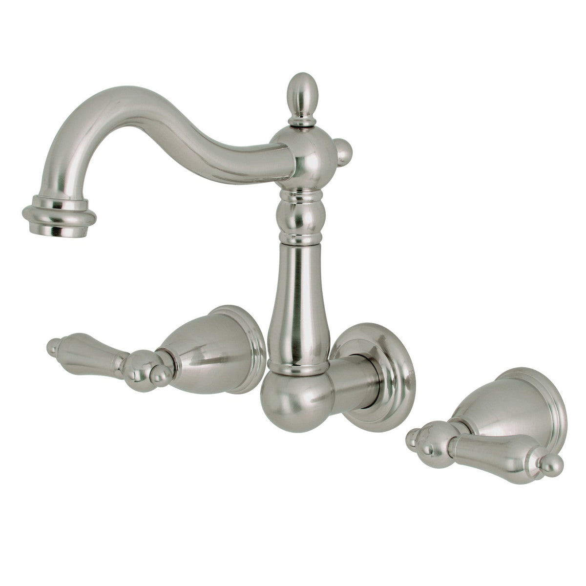 Heritage Double-Handle Wall Mount Bathroom Faucet in Brushed Nickel