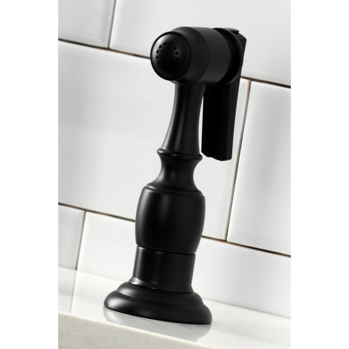 Heritage Bridge Kitchen Faucet with Brass Side Sprayer in Matte Black