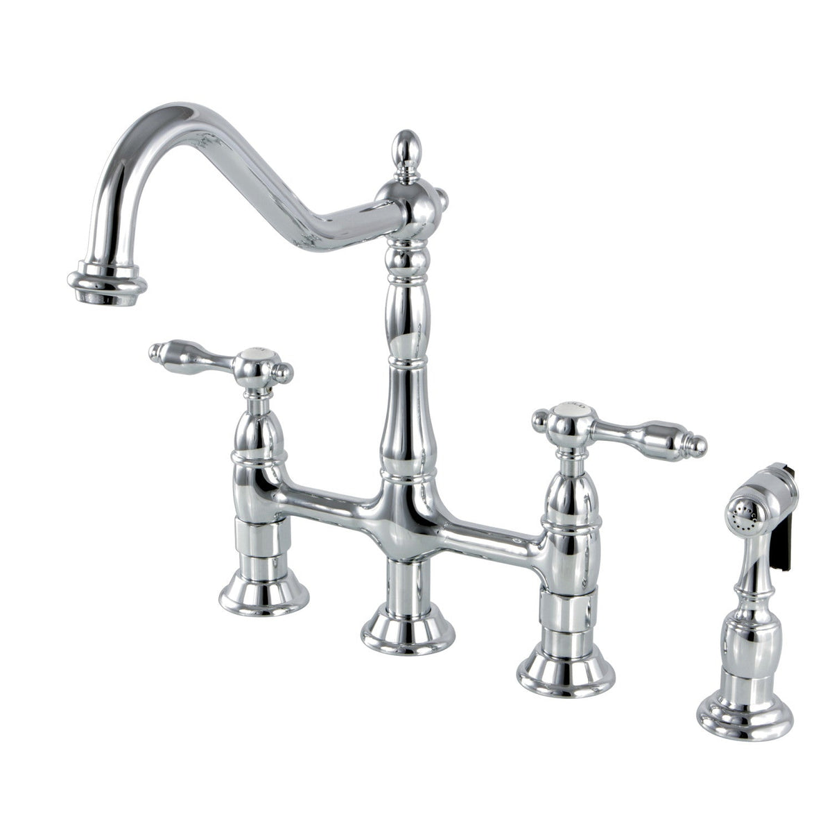 Tudor Bridge Kitchen Faucet with Brass Side Sprayer in Polished Chrome