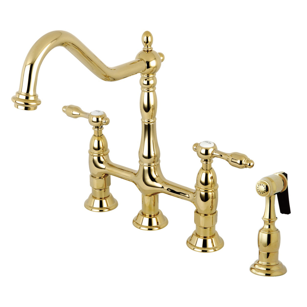 Tudor Bridge Kitchen Faucet with Brass Side Sprayer in Polished Brass