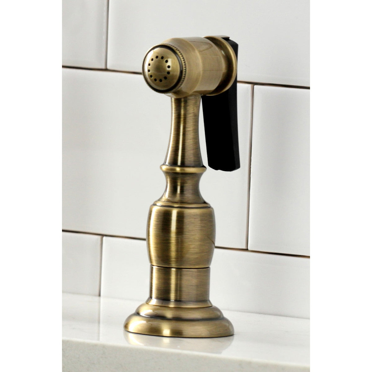 Duchess Bridge Kitchen Faucet with Brass Side Sprayer in Antique Brass