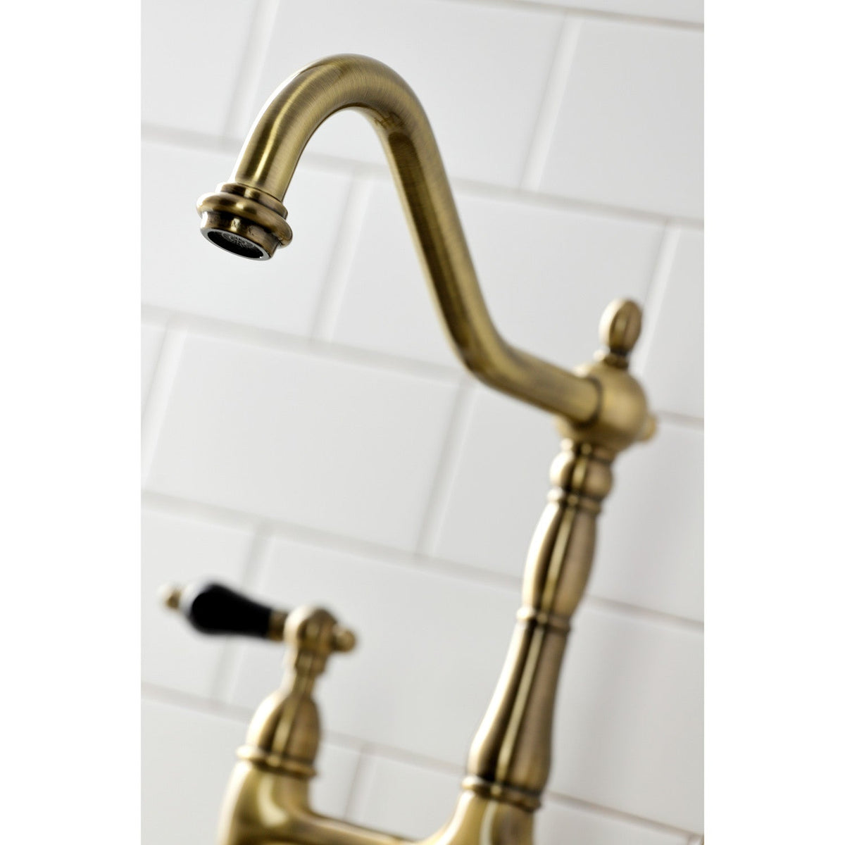 Duchess Bridge Kitchen Faucet with Brass Side Sprayer in Antique Brass