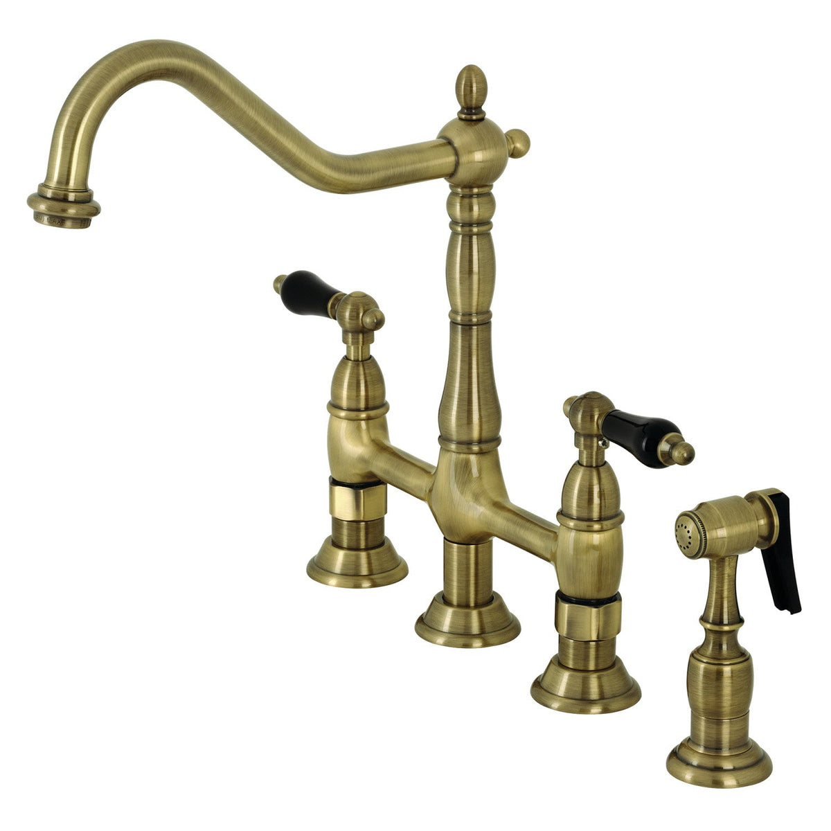 Duchess Bridge Kitchen Faucet with Brass Side Sprayer in Antique Brass
