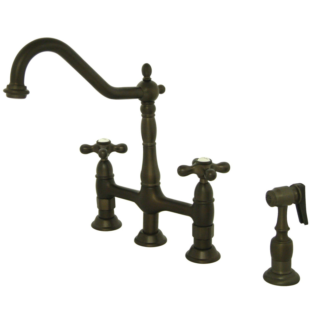 Heritage Bridge Kitchen Faucet with Brass Side Sprayer in Oil Rubbed Bronze