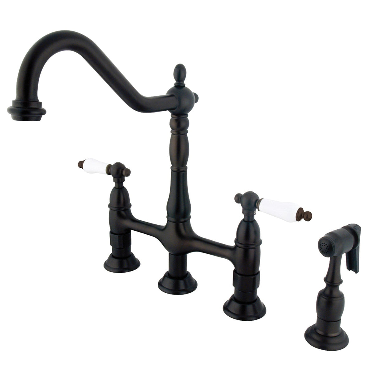 Heritage Bridge Kitchen Faucet with Brass Side Sprayer in Oil Rubbed Bronze