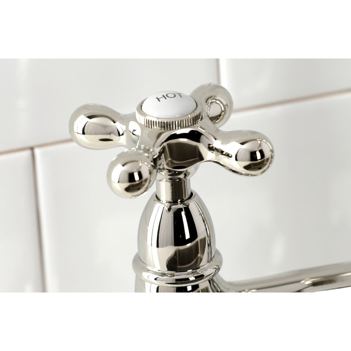 Heritage Bridge Kitchen Faucet with Brass Side Sprayer in Polished Nickel
