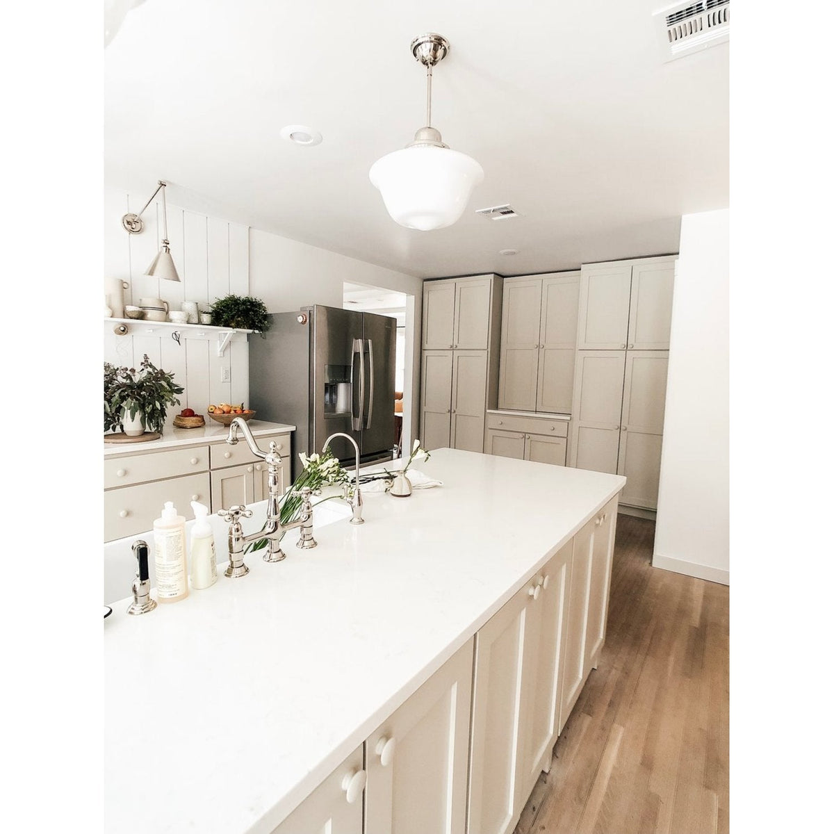 Heritage Bridge Kitchen Faucet with Brass Side Sprayer in Polished Nickel