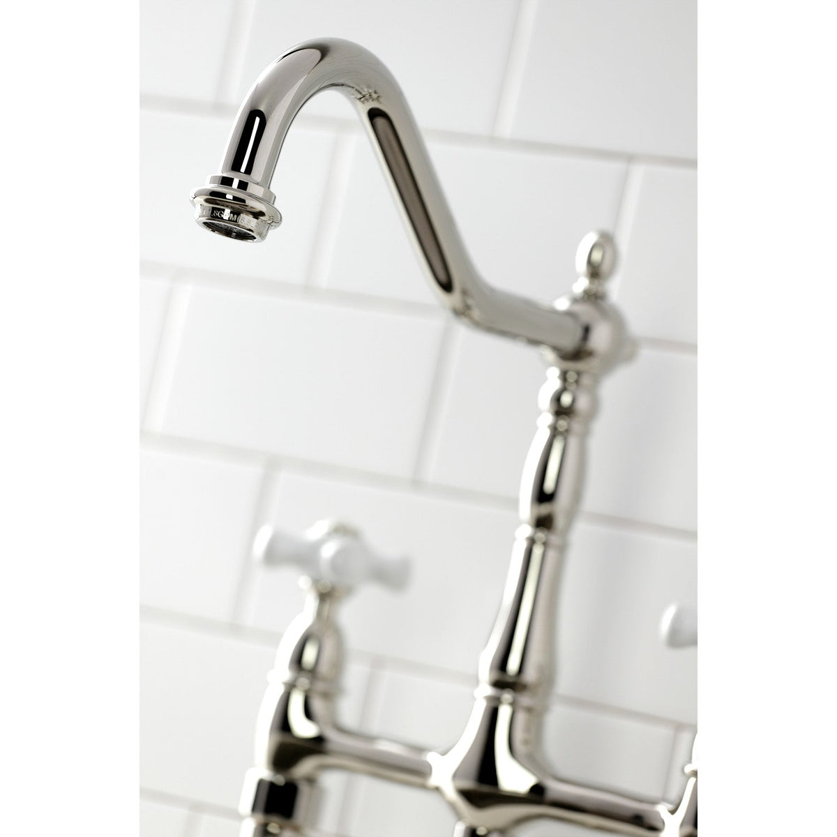 Heritage Bridge Kitchen Faucet with Brass Side Sprayer in Polished Nickel