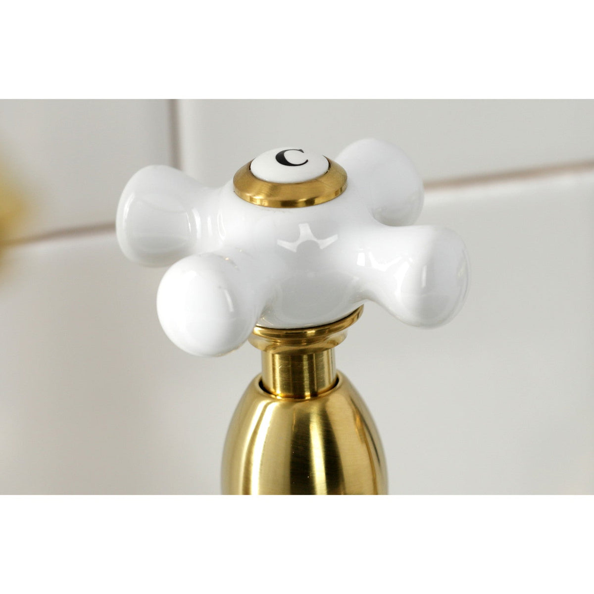 Heritage Bridge Kitchen Faucet with Brass Side Sprayer in Brushed Brass