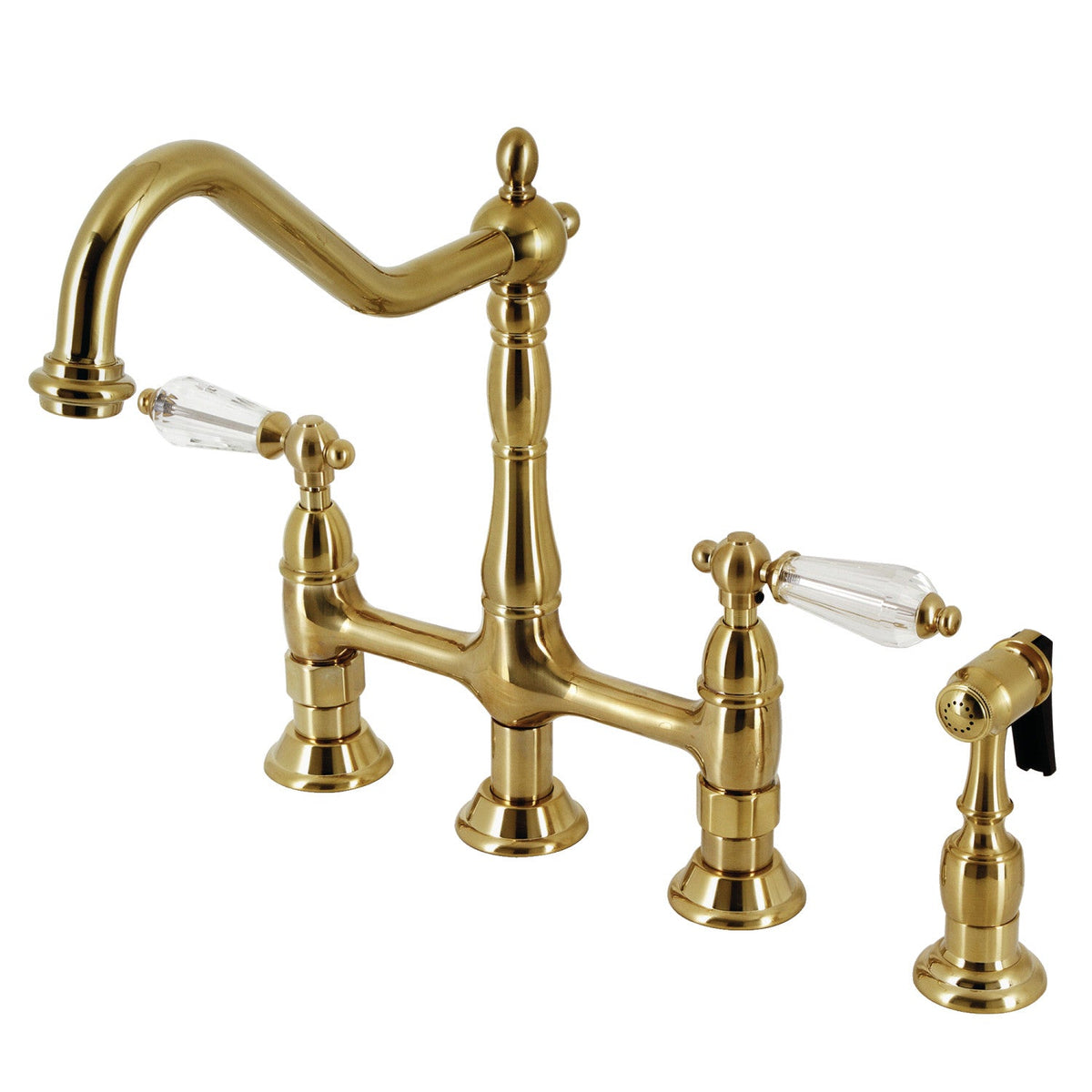Wilshire Bridge Kitchen Faucet with Brass Side Sprayer in Brushed Brass
