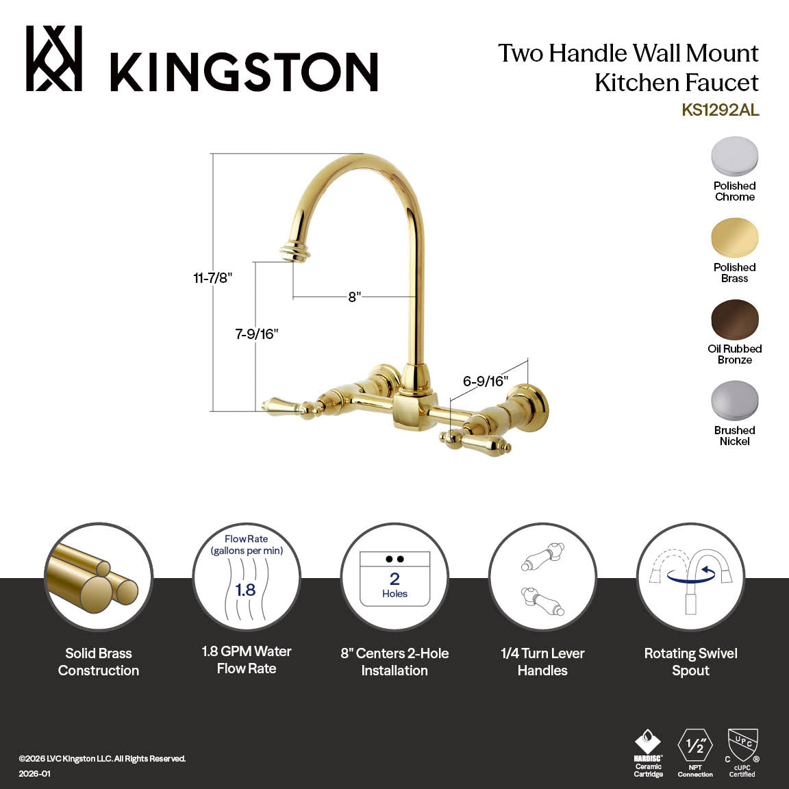 Restoration Double-Handle Wall-Mount Bridge Kitchen Faucet in Oil Rubbed Bronze