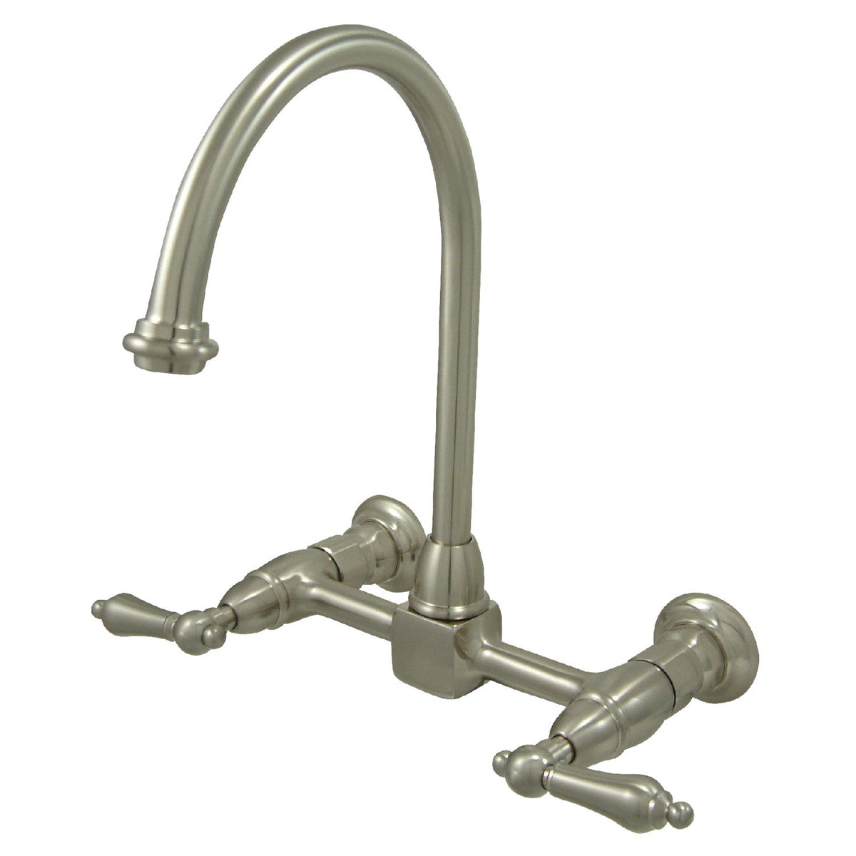 Restoration Double-Handle Wall-Mount Bridge Kitchen Faucet in Brushed Nickel