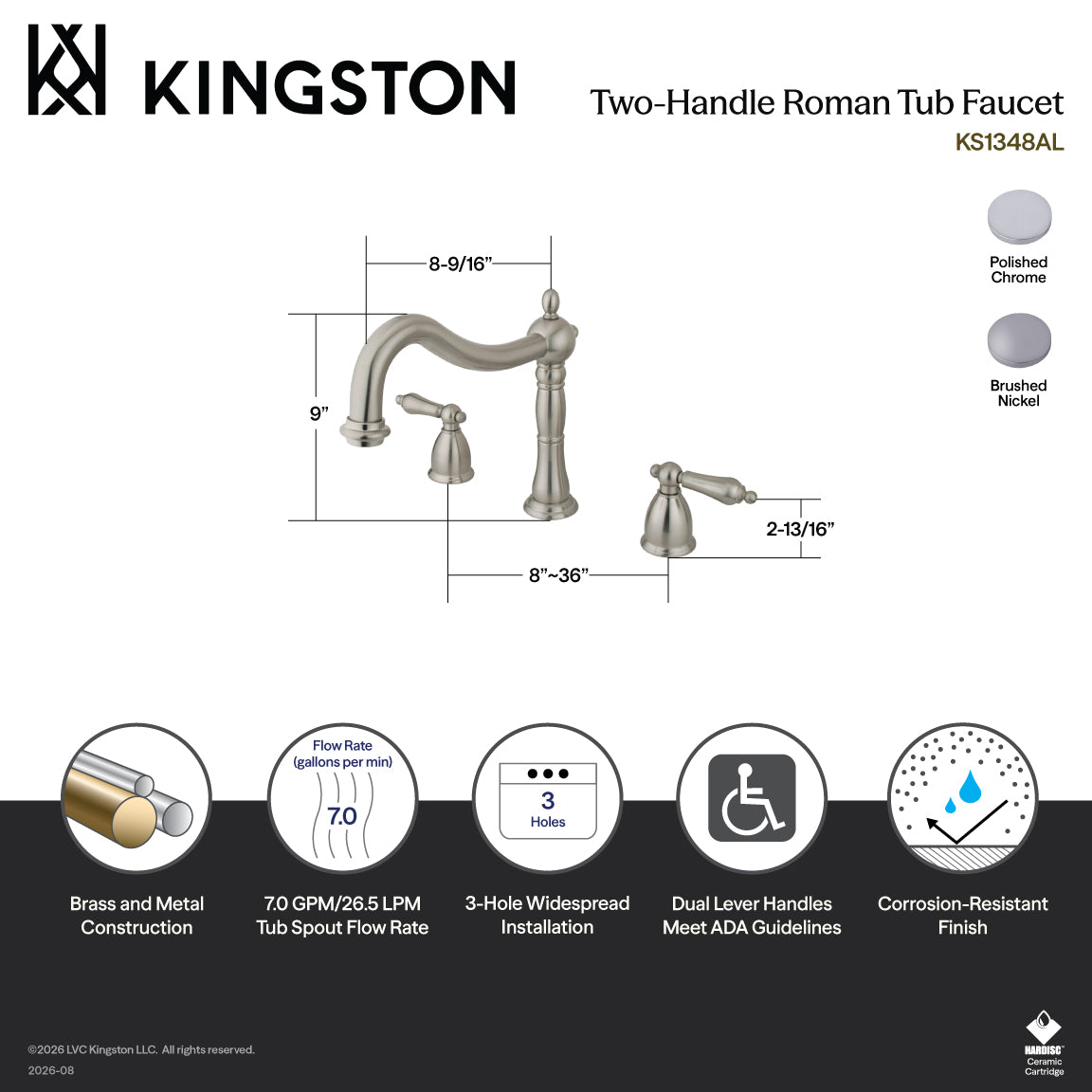 Heritage Two-Handle Deck Mount Roman Tub Faucet in Polished Chrome