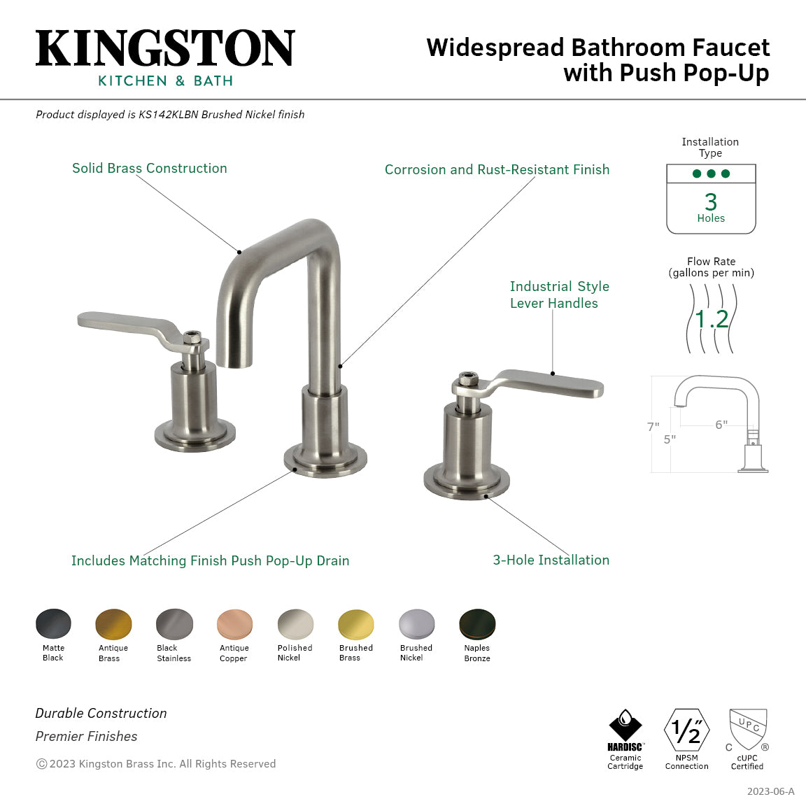 Whitaker Widespread Bathroom Faucet with Push Pop-Up Drain in Matte Black