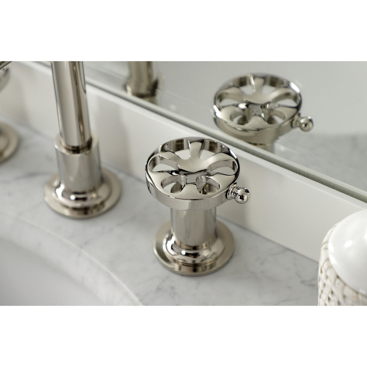 Belknap Widespread Bathroom Faucet with Push Pop-Up Drain in Polished Nickel
