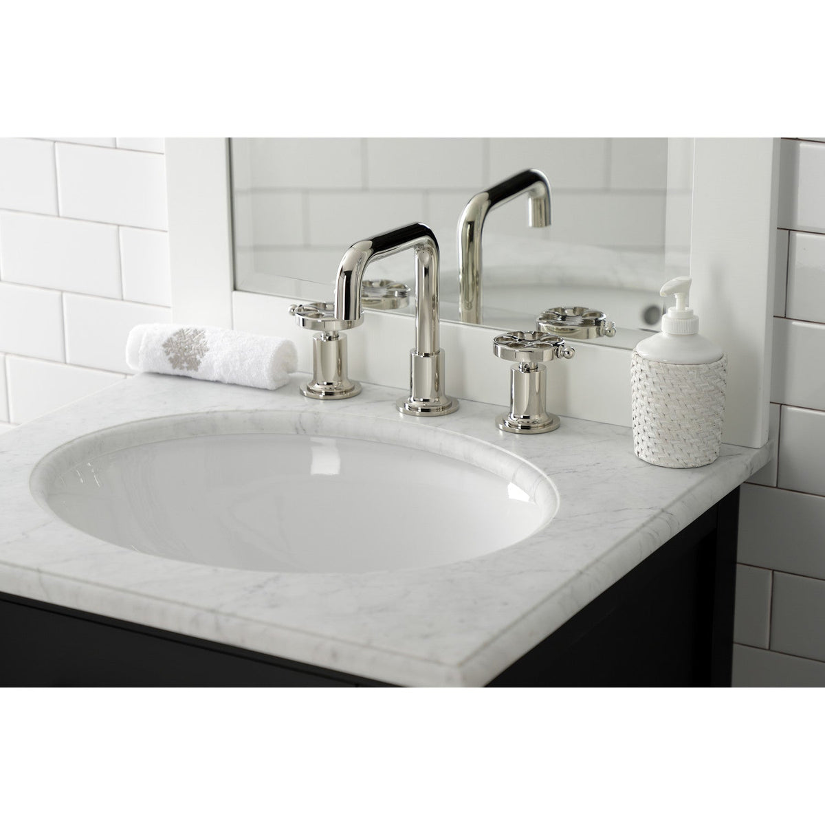 Belknap Widespread Bathroom Faucet with Push Pop-Up Drain in Polished Nickel
