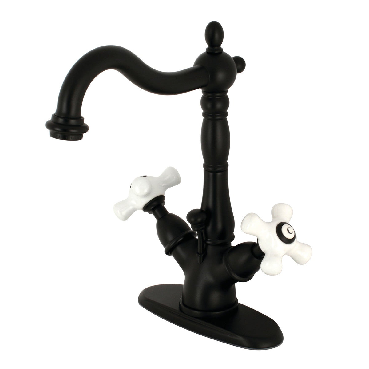 Heritage Double-Handle 4" Centerset Bathroom Faucet with Brass Pop-Up in Matte Black