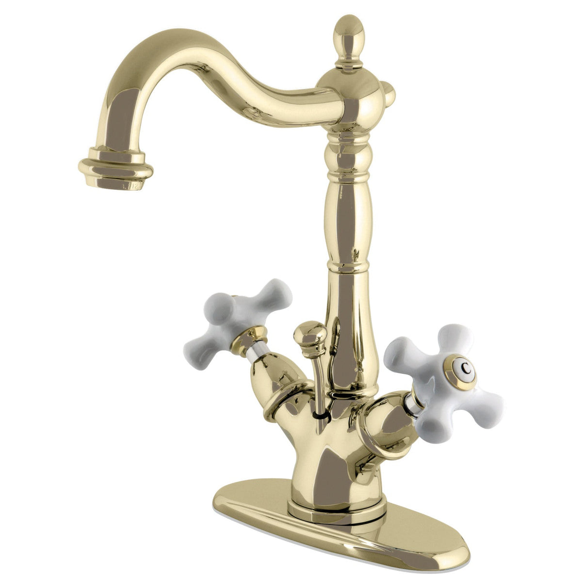 Heritage Double-Handle 4" Centerset Bathroom Faucet with Brass Pop-Up in Polished Brass