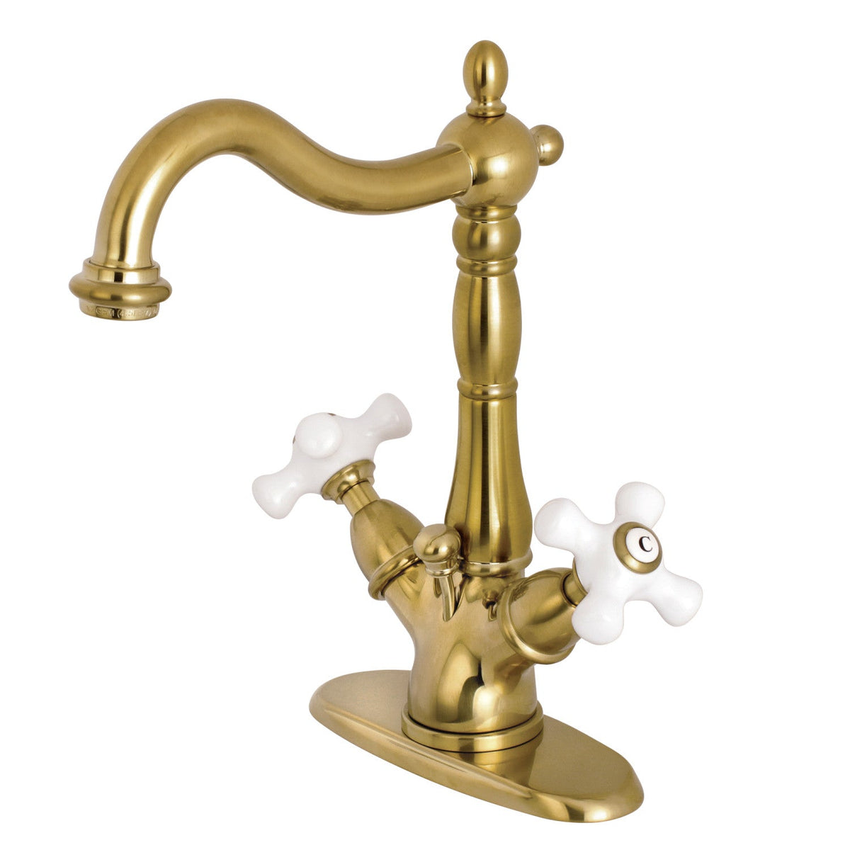 Heritage Double-Handle 4" Centerset Bathroom Faucet with Brass Pop-Up in Brushed Brass