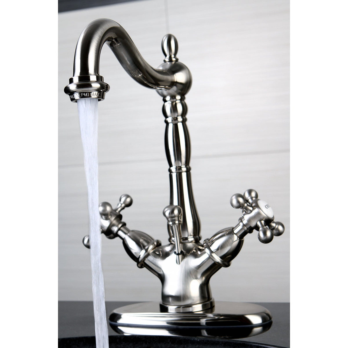 Vintage Double-Handle 4" Centerset Bathroom Faucet with Brass Pop-Up in Brushed Nickel