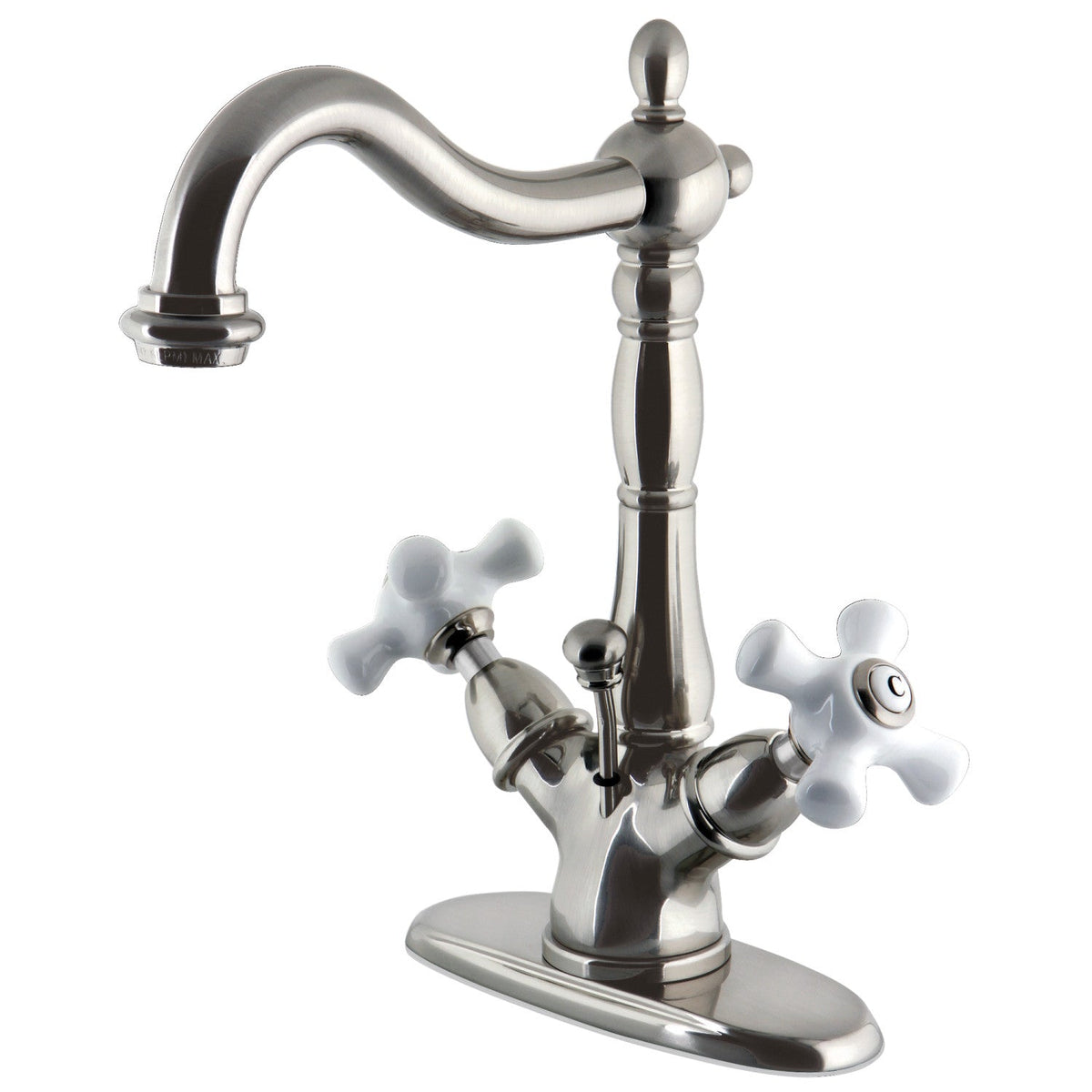 Heritage Double-Handle 4" Centerset Bathroom Faucet with Brass Pop-Up in Brushed Nickel
