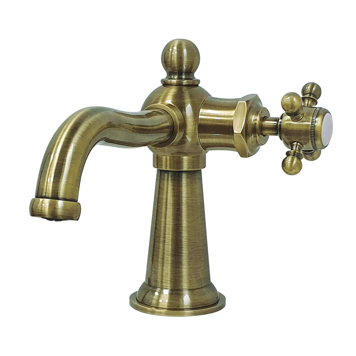 Nautical One-Handle Single-Hole Bathroom Faucet with Push Pop-Up Drain in Antique Brass