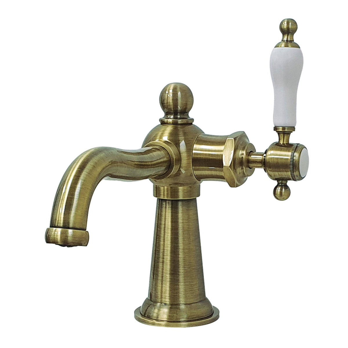 Nautical One-Handle Single-Hole Bathroom Faucet with Push Pop-Up Drain in Antique Brass