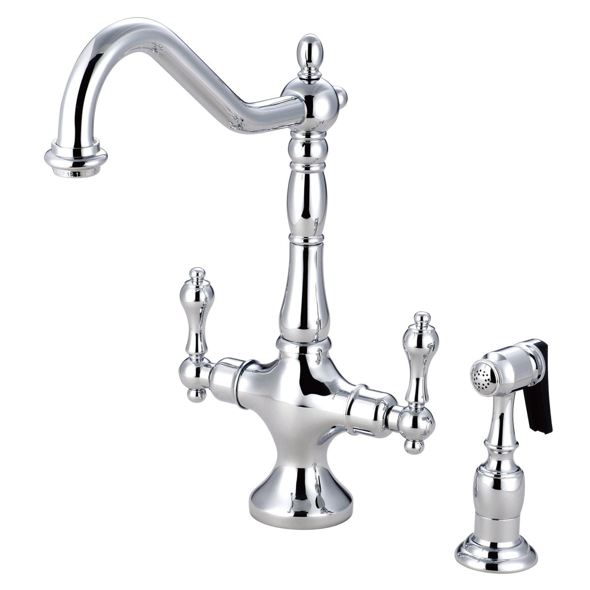 Heritage Two-Handle Single-Hole Kitchen Faucet with Brass Sprayer in Polished Chrome