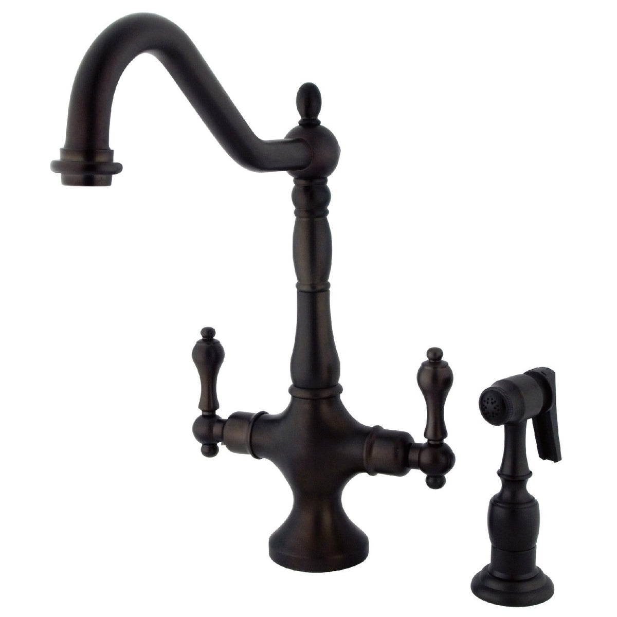 Heritage Two-Handle Single-Hole Kitchen Faucet with Brass Sprayer in Oil Rubbed Bronze