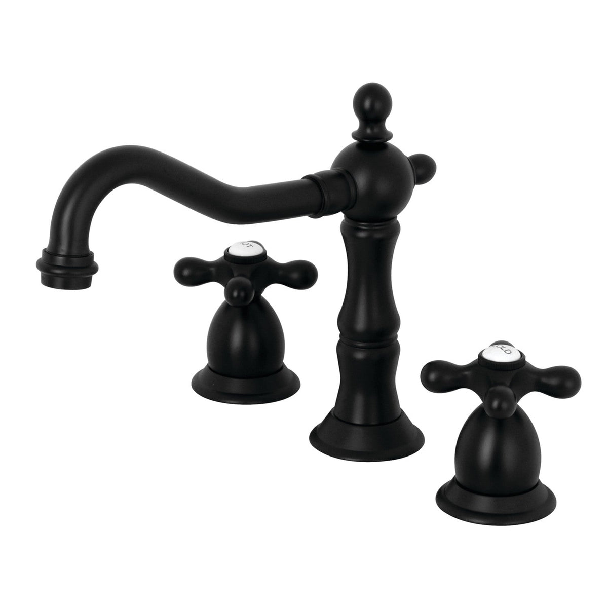Heritage Widespread Bathroom Faucet with Brass Pop-Up in Matte Black