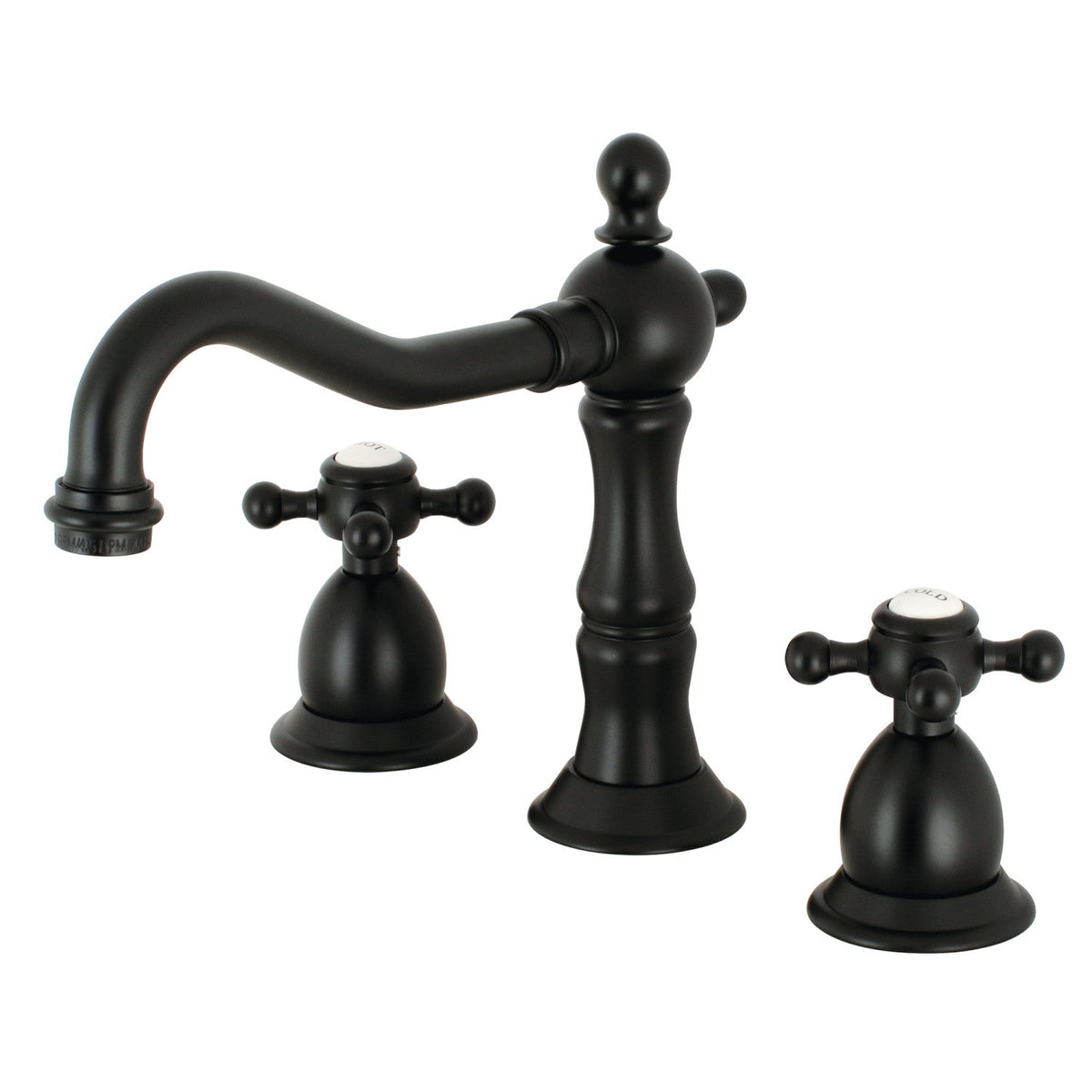 Heritage Widespread Bathroom Faucet with Brass Pop-Up in Matte Black