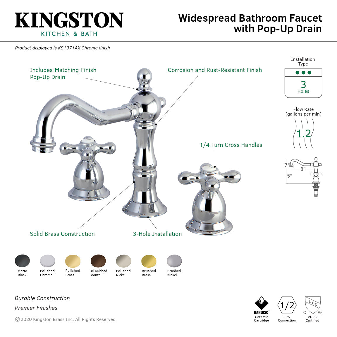 Heritage Widespread Bathroom Faucet with Brass Pop-Up in Oil Rubbed Bronze