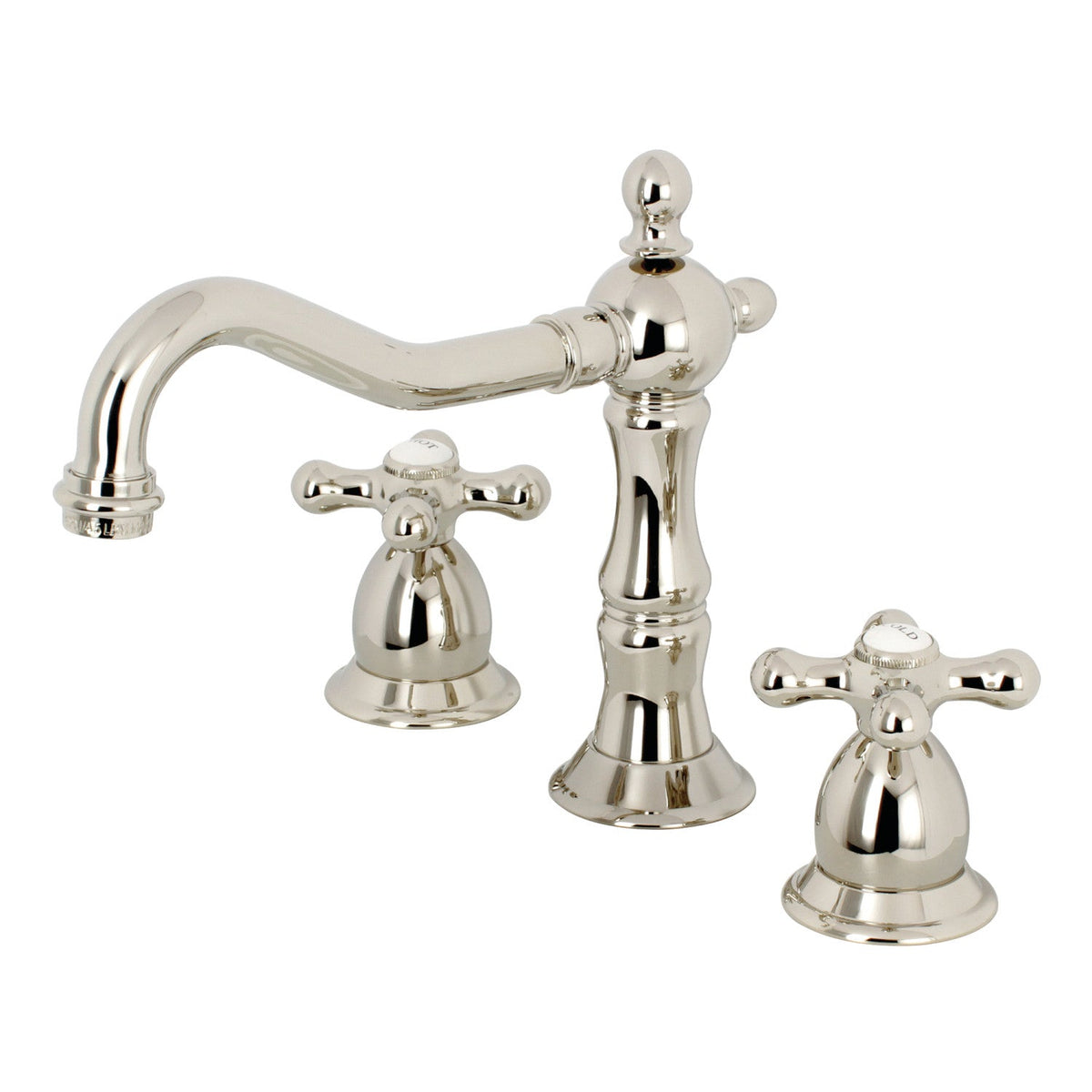 Heritage Widespread Bathroom Faucet with Brass Pop-Up in Polished Nickel