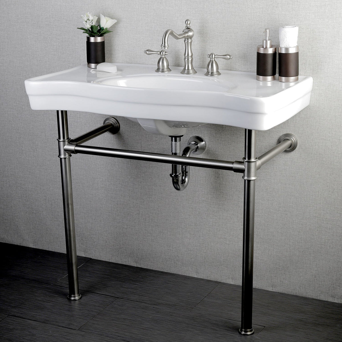 Heritage Widespread Bathroom Faucet with Brass Pop-Up in Brushed Nickel