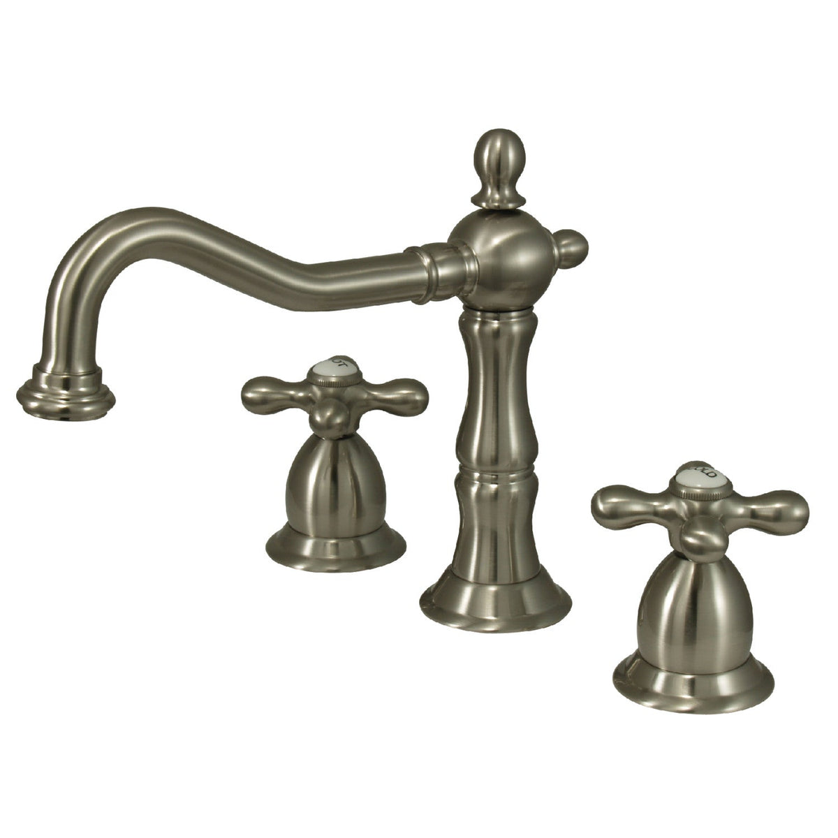 Heritage Widespread Bathroom Faucet with Brass Pop-Up in Brushed Nickel