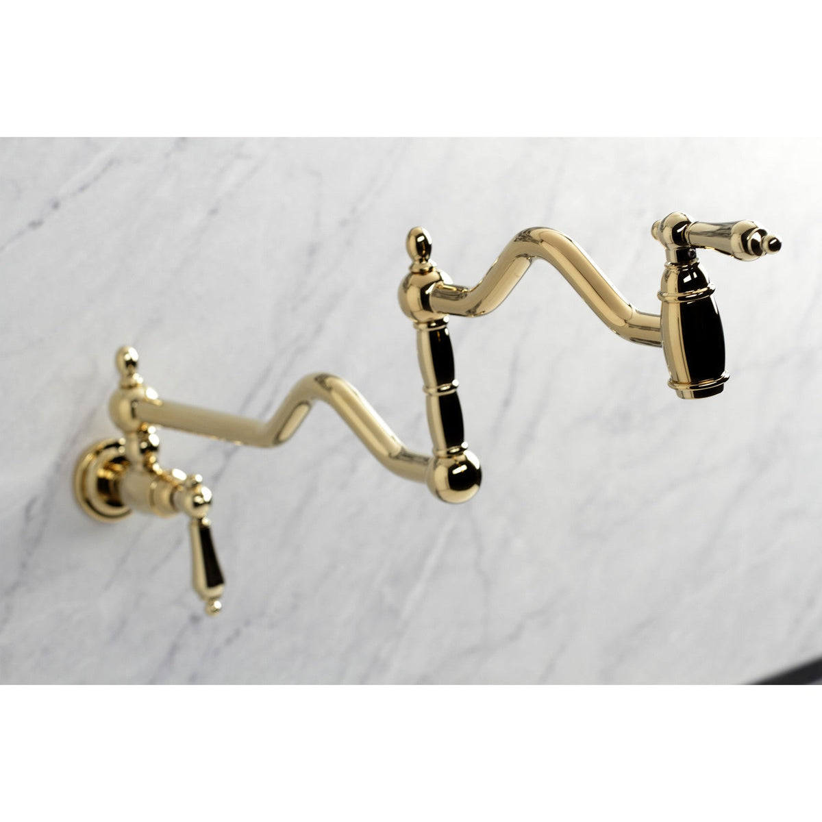 Heritage Wall Mount Pot Filler Faucet in Polished Brass