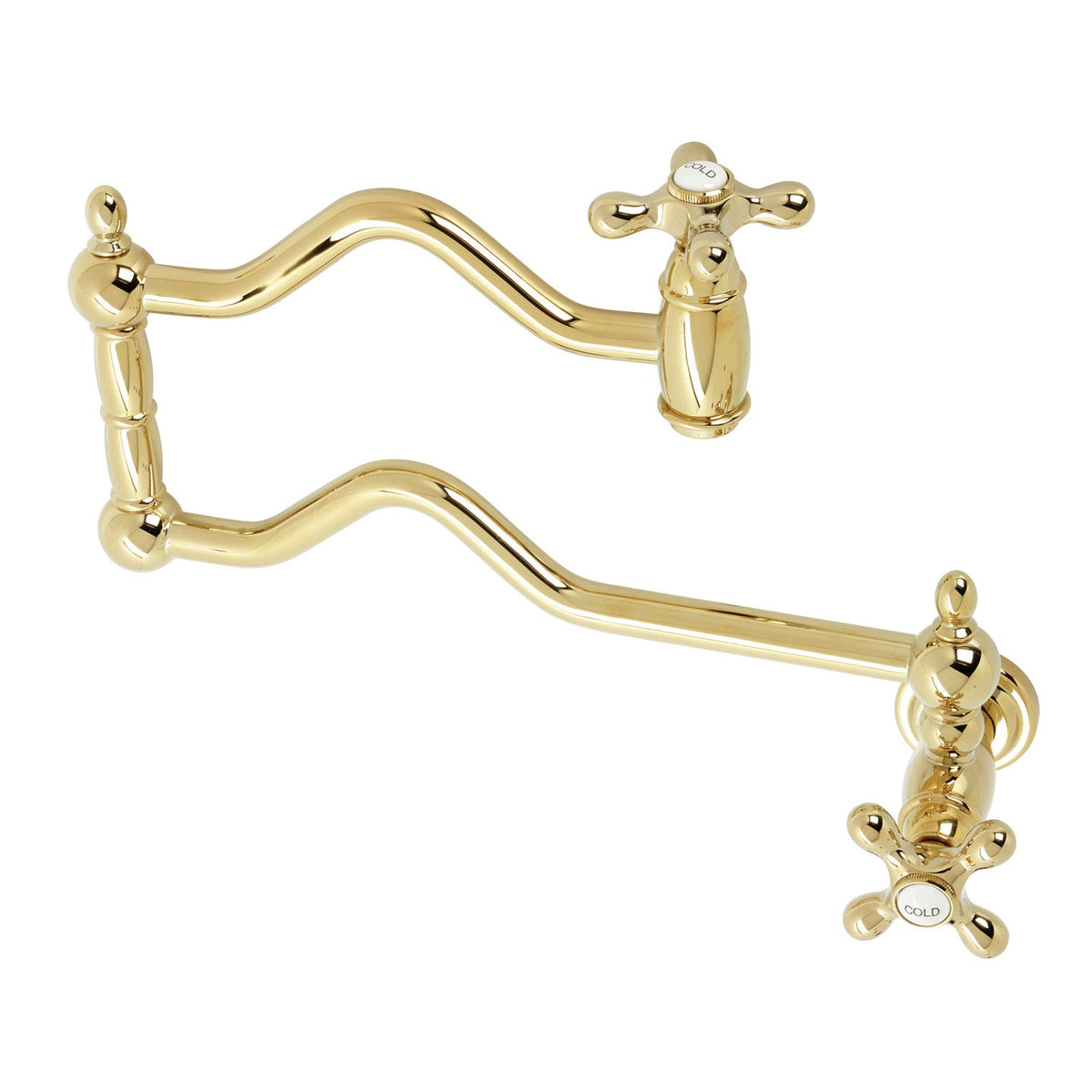 Heritage Wall Mount Pot Filler Faucet in Polished Brass