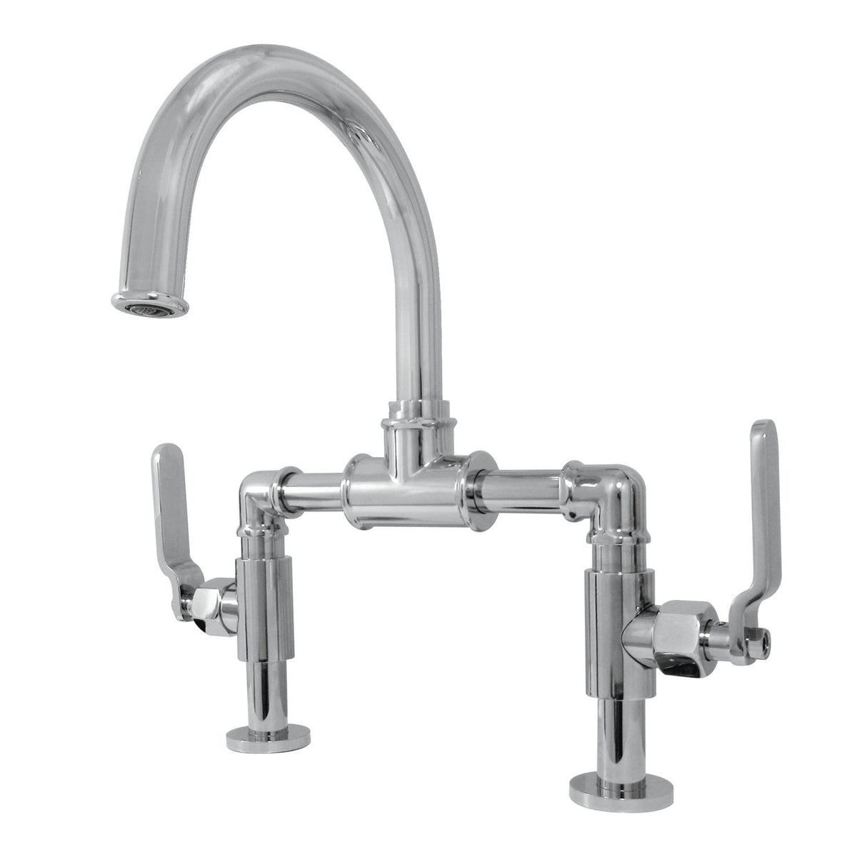 Whitaker Industrial Style Bridge Bathroom Faucet with Pop-Up Drain in Polished Chrome