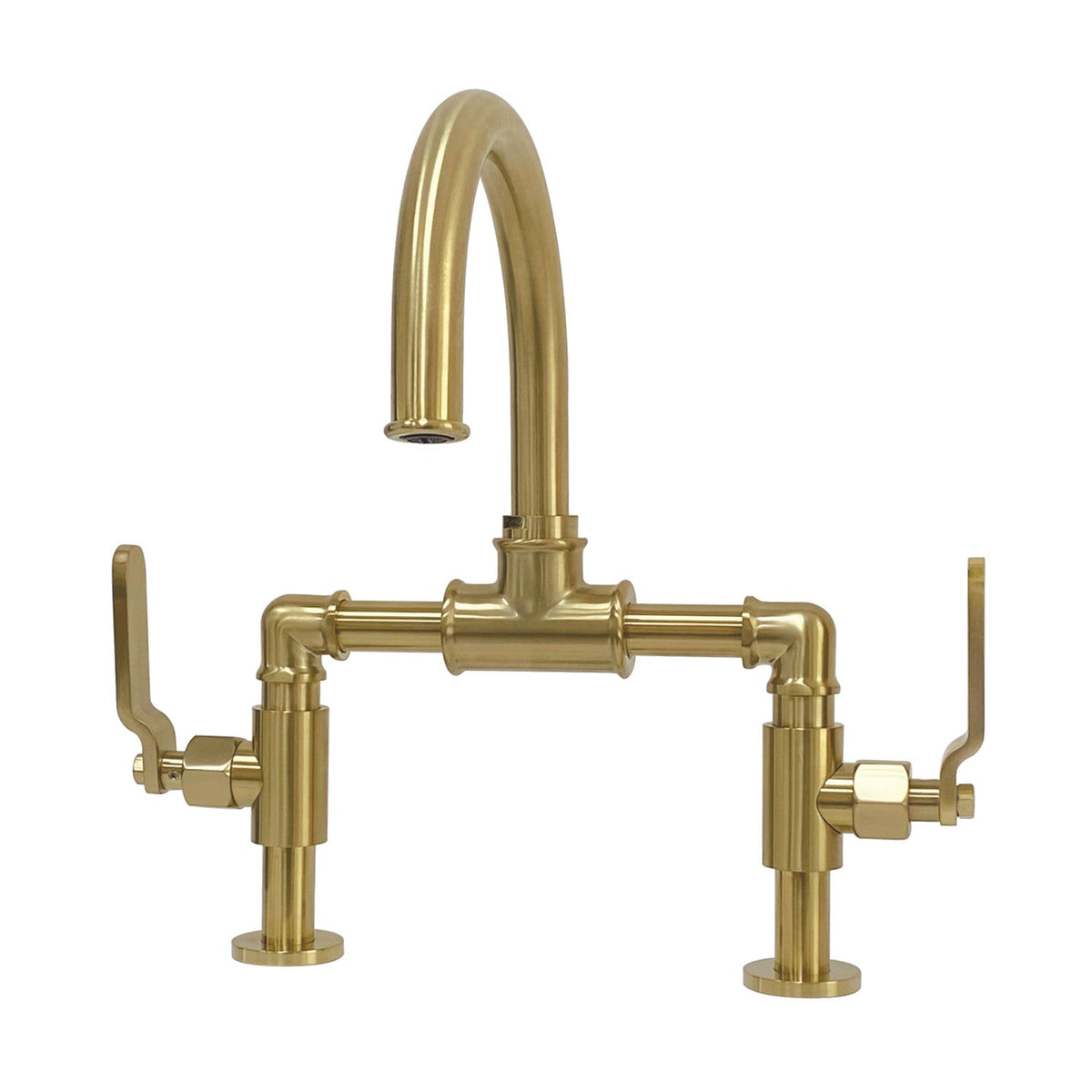 Whitaker Industrial Style Bridge Bathroom Faucet with Pop-Up Drain in Brushed Brass