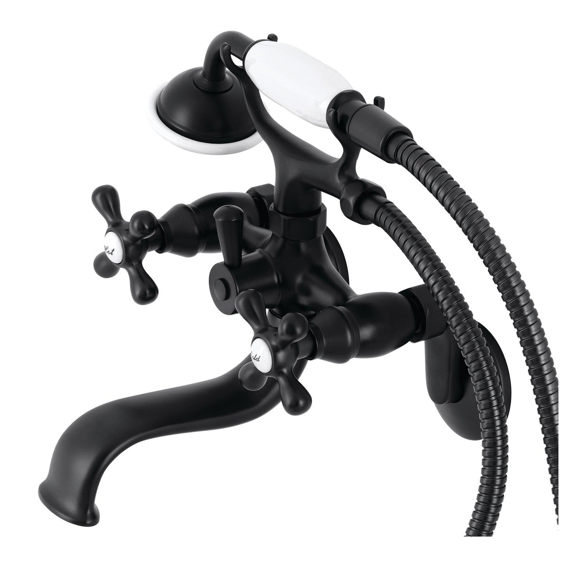 Kingston Wall Mount Tub Faucet with Hand Shower in Matte Black