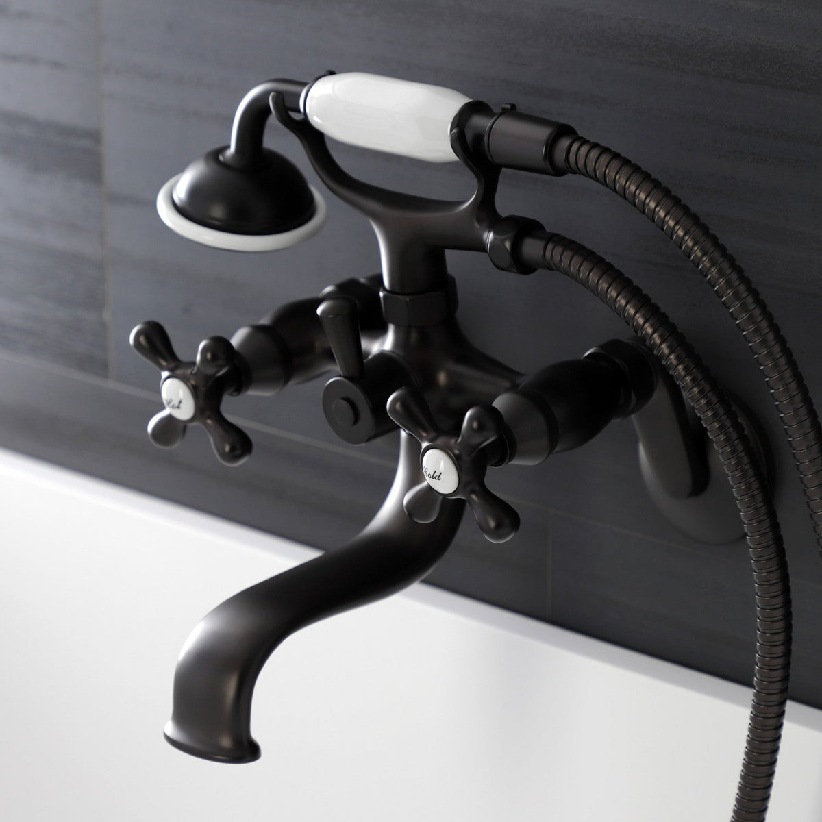 Kingston Wall Mount Tub Faucet with Hand Shower in Oil Rubbed Bronze