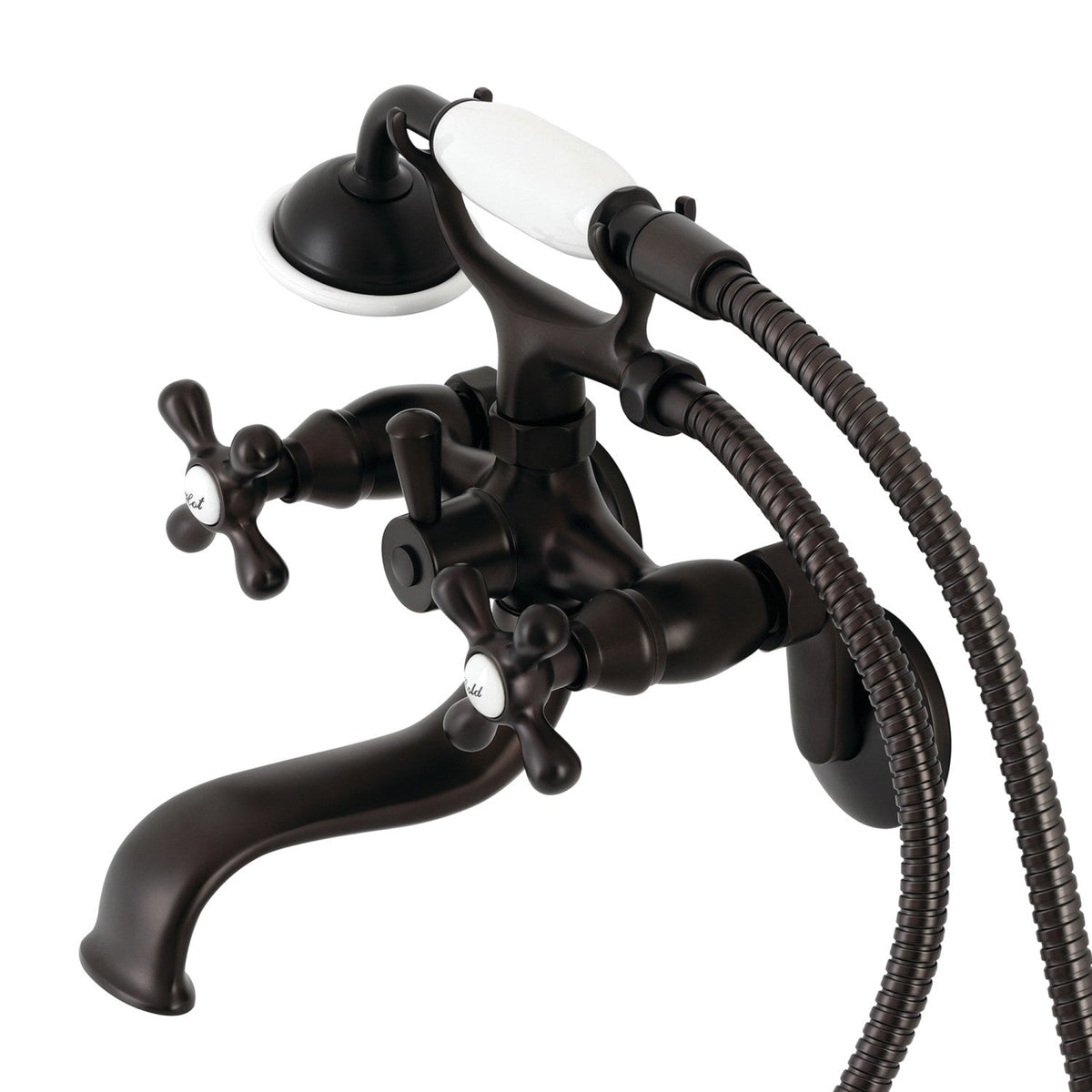 Kingston Wall Mount Tub Faucet with Hand Shower in Oil Rubbed Bronze