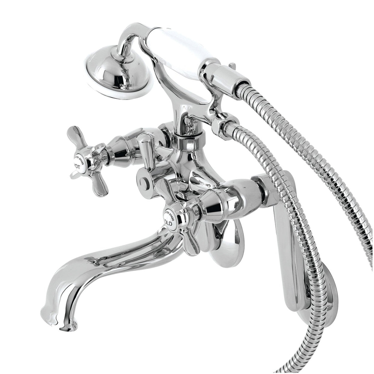 Kingston Tub Wall Mount Clawfoot Tub Faucet with Hand Shower in Polished Chrome
