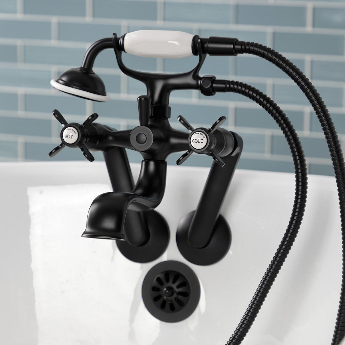 Kingston Tub Wall Mount Clawfoot Tub Faucet with Hand Shower in Matte Black