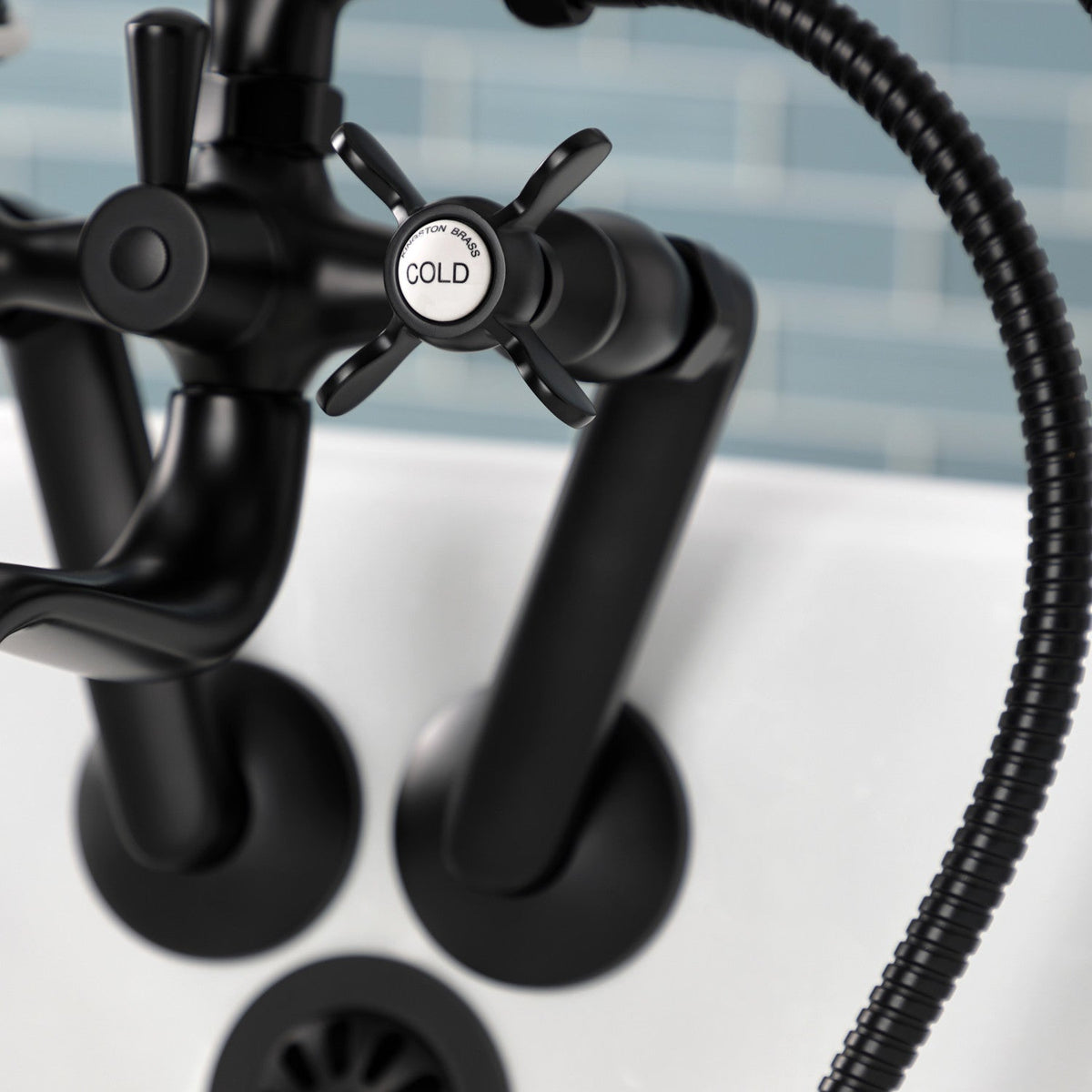 Kingston Tub Wall Mount Clawfoot Tub Faucet with Hand Shower in Matte Black