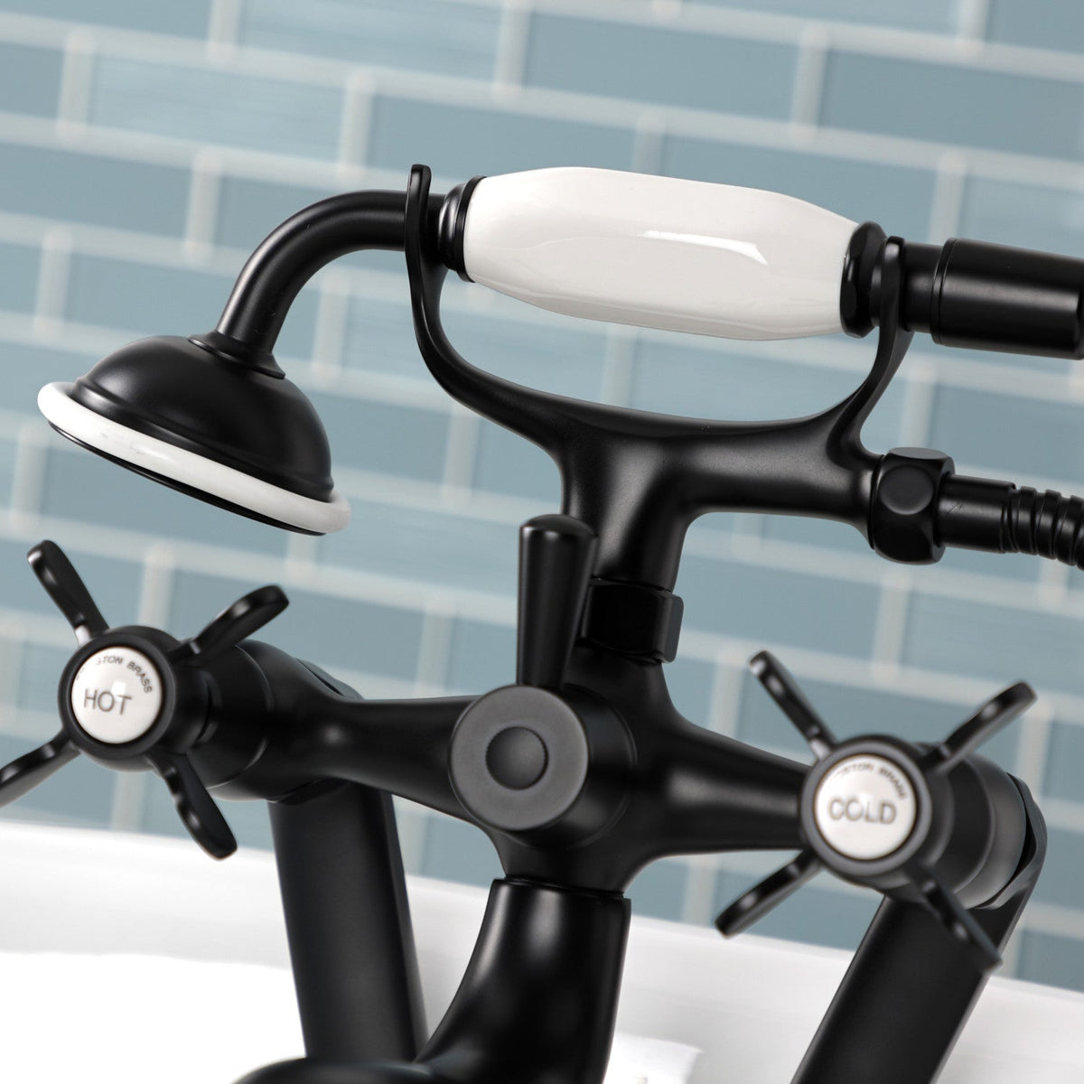 Kingston Tub Wall Mount Clawfoot Tub Faucet with Hand Shower in Matte Black