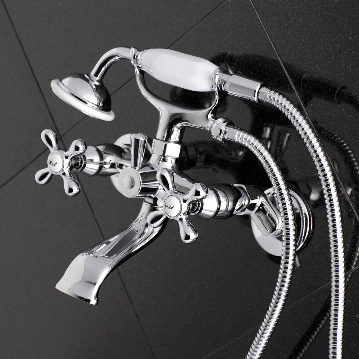 Kingston Tub Wall Mount Clawfoot Tub Faucet with Hand Shower in Polished Chrome
